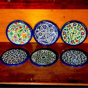 Six Painted Ceramic Small Plates by Middle Eastern Tamimi Ceramics
